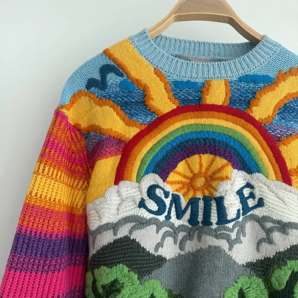 Stella McCartney Sweater Womens 38 Kind Smile Intarsia Jumper Wool Cotton Color - Picture 5 of 16